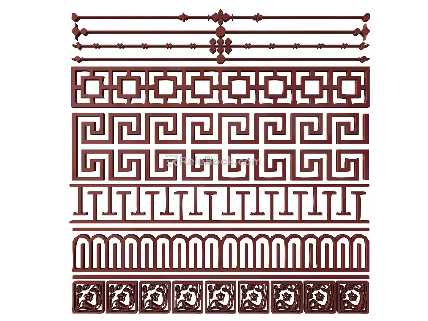 New Chinese Style Flower Lattice Window Carved Hollow Carved Window Corner Carved Gypsum Line Carved Window Pattern Carved 3d model