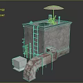 Roof Top Terrace Structure With Pink Umbrella Yellow Ladder Green Mat And Red Pipes