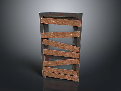Sturdy Industrial Style Wooden Shelf With Staggered Brown Planks And Metal Frame 3d model