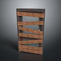 Sturdy Industrial Style Wooden Shelf With Staggered Brown Planks And Metal Frame