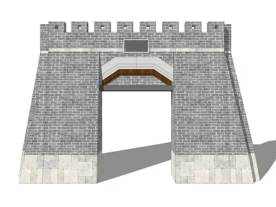 Traditional Ancient Architecture With Stone Brick Walls Battlements Arched Gateway And Stone Base 3d model