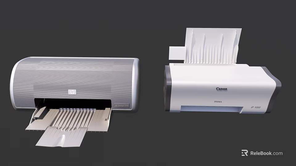 Canon Silver and White Modern Office Printers with Paper Output Feature 3d model