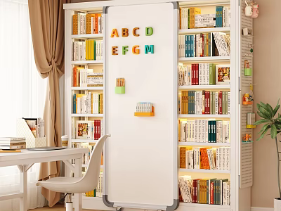 White Bookshelf With Colorful Alphabet Letters And Organized Books In Study Area 3d model