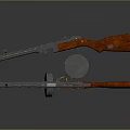 Vintage Rifle Weapon With Wooden Stock Metal Barrel Magazine And Bullets