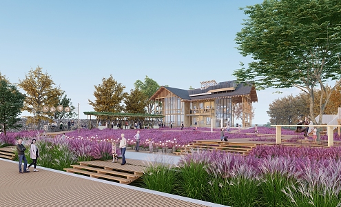 Waterside traditional style cafe is full of flowers and wind 3d model