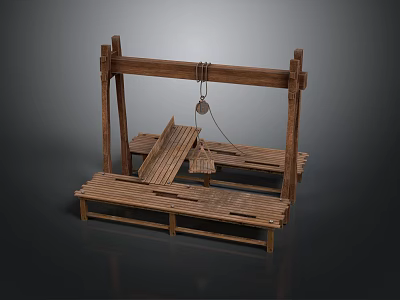 Wooden Frame Equipment With Hanging Rope Device And Plank Platform 3d model