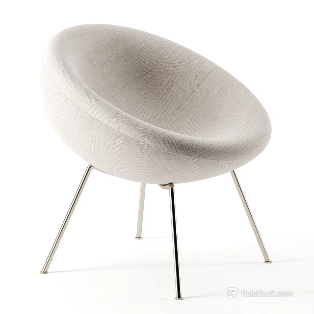 Modern Light Beige Accent Chair with Curved Upholstered Seat and Silver Metal Legs 3d model 