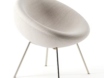 Modern Light Beige Accent Chair with Curved Upholstered Seat and Silver Metal Legs 3d model
