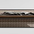Modern Double Bed Featuring Woven Frame Brown Bedding And White Pillows 3d model