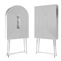Modern Decorative Cabinet with Curved Top and Geometric Pattern Sturdy Metal Legs with Gold Details