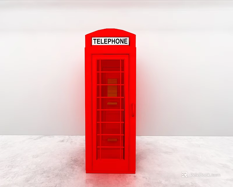 Classic Red Telephone Booth With TELEPHONE Sign In White Room Interior 3d model 