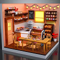 Cozy Bakery Interior With Wooden Tables Bread Display Chalkboard Menu String Lights And Shelves Jars