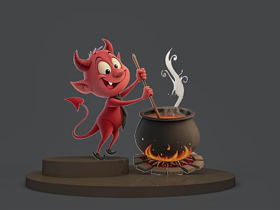 European and American Style Professional Devil Soup Pot Evil Imp Stir Red Imp Role Playing Anime Role Movie Character Hand-held Silhouette 3d model
