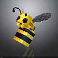 Pixel Art Bee With Yellow And Black Striped Body And Transparent Wings
