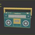 Vintage Blue Computer Speaker With Yellow Handle Dual Speakers And Control Buttons