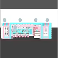 Pastel Pink Blue Homemade Dolls Shop In Mall With Arch Entrance And Display Shelves