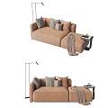Light Brown Sectional Sofa With Pillows Throw Blanket Floor Lamp And Side Table 3d model