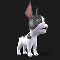 Cute Black And White Cartoon Dog With Big Pink Ears Standing On Black Background