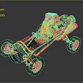 Colorful Go Kart With Large Wheels Red Checkered Seat Unique Styling Reflective Surface