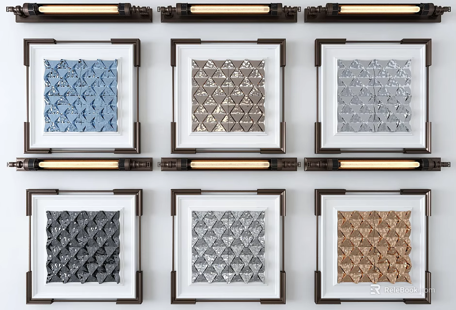 Modern Square Framed Wall Decor With Geometric Patterns And Multiple Colors 3d model