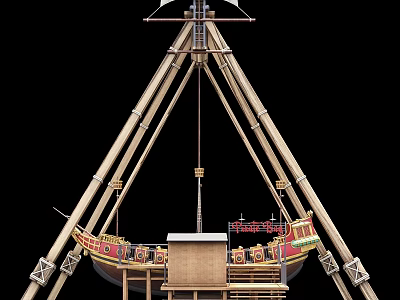 Ancient Wooden Architectural Component With Triangular Frame And Hoisting Rope System 3d model