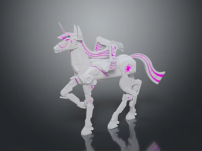 Unique Mechanical Unicorn Shaped Decorative Furniture Piece With Pink Accents 3d model