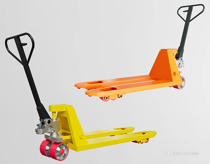 Industrial Equipment Manual Pallet Jacks Yellow And Orange With Heavy Duty Wheels And Handle 3d model 