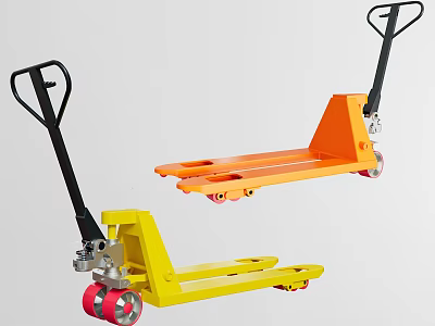 Industrial Equipment Manual Pallet Jacks Yellow And Orange With Heavy Duty Wheels And Handle 3d model