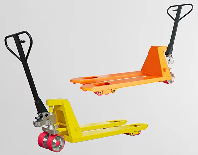 Industrial Equipment Manual Pallet Jacks Yellow And Orange With Heavy Duty Wheels And Handle 3d model