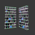 Modern Golden Frame Bookshelf With LED Lighting Multiple Shelves And Decorative Vases Books