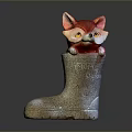Cute Little Fox Figurine Sitting in Beige Rain Boot With FROM US Text
