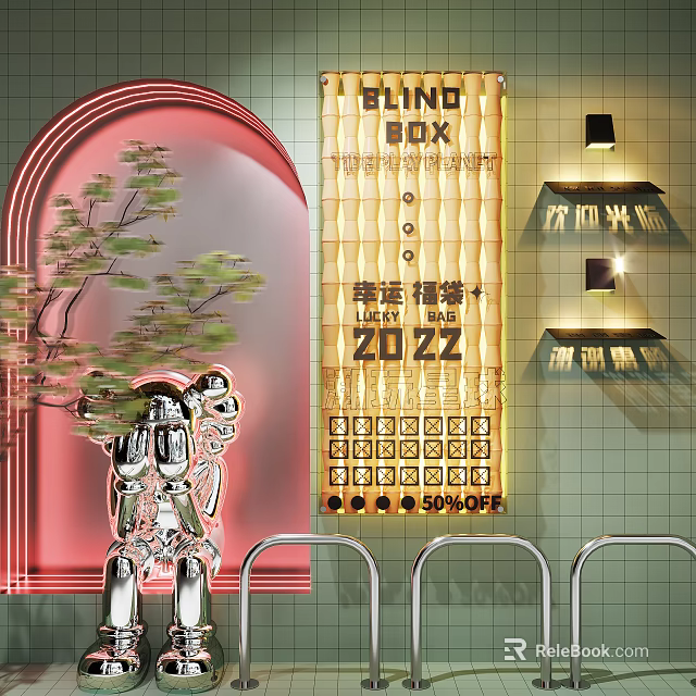 Roadside Facilities With Metal Railings Neon Signs And Arch Structures For Urban Street Decor 3d model 
