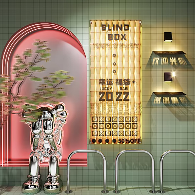Roadside Facilities With Metal Railings Neon Signs And Arch Structures For Urban Street Decor 3d model