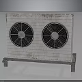 Industrial Air Conditioner Outdoor Unit With Dual Fans And Striped Casing On Metal Pallet