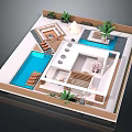 Modern Garden Landscape Design With Swimming Pool Seating Area And Tropical Plants