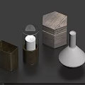 Decorative Ornament Set With Brown Square Box Glass Covered Candle Wooden Hexagonal Box White Vase