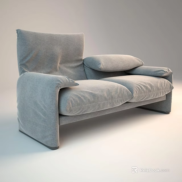 Comfortable Gray Two-Seater Sofa With Soft Fabric Armrests And Modern Design 3d model