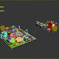 Detailed Miniature Landscape Model With Colorful Buildings Palm Trees And Green Vegetation