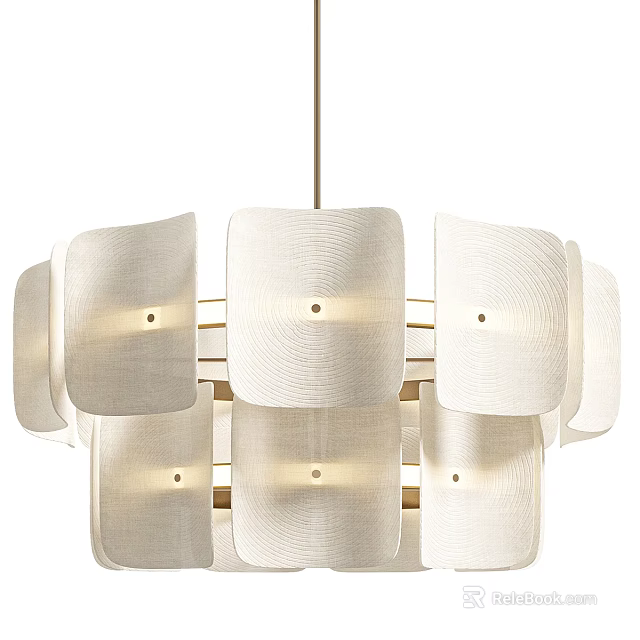Modern White Chandelier With Fabric Shades And Gold Metal Frame Design 3d model 