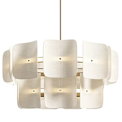 Modern White Chandelier With Fabric Shades And Gold Metal Frame Design 3d model