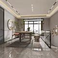 Modern Living Room Interior With Sofa Coffee Table Floor to Ceiling Windows and Art Sculpture