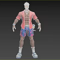 Man With Blonde Hair Wearing Pink Shirt Blue Pink Shorts White Socks And Blue Sandals