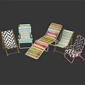 Modern Colorful Striped And Black White Patterned Deck Chairs Collection 3d model