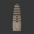 Three Ancient Stone Pagoda Models With Different Heights And Traditional Design