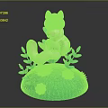 Cute 3D Cartoon Squirrel Model On Green Grass With Yellow Pink Flowers And Leaves