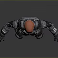 Futuristic 3D Character with Red Head Wearing Silver and Black Armor