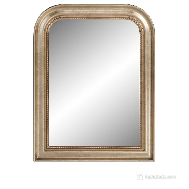Ornate Gold Framed Mirror with Arch Top and Intricate Border Design Details 3d model 