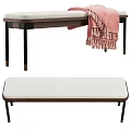Cozy Modern Sofa Bench With Soft Pink Fringed Blanket And Wooden Legs