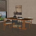 Quiet Chinese and Ancient Style Dining Table and Chair Combination Solid Wood Dining Table and Chair Combination Strip Dining Table Dining Chair Quiet Dining Room 3d model