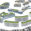 Modern Hotel Buildings With Green Rooftops Interconnected Circular Layout And Unique Structures 3d model